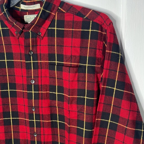 LL Bean L Flannel Plaid Red Black Casual Button Down Shirt Wallace Tartan Nwt - Picture 3 of 11